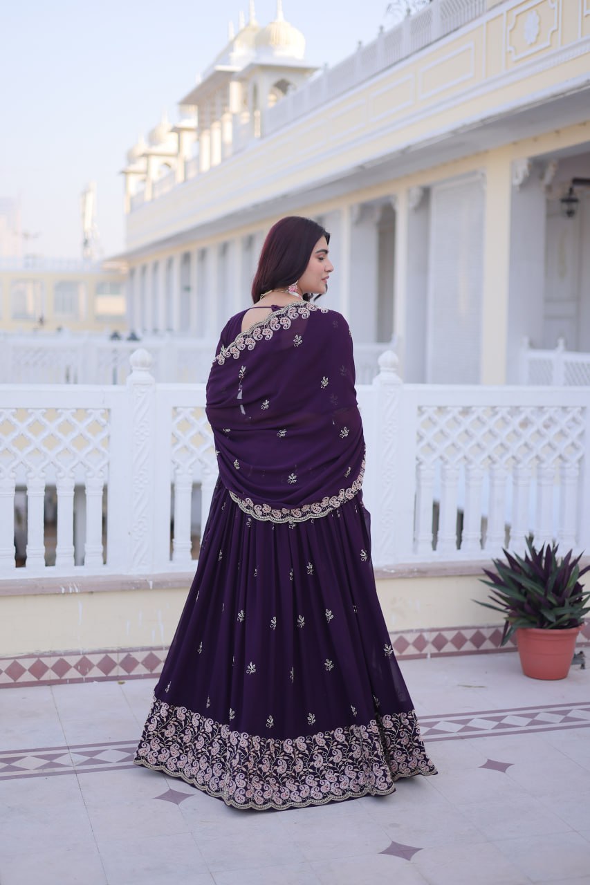 Purple Embroidered Lehenga Choli Set