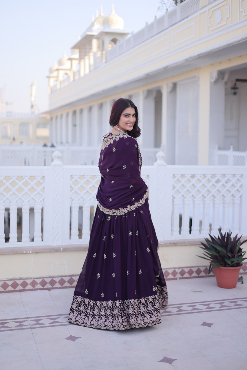 Purple Embroidered Lehenga Choli Set
