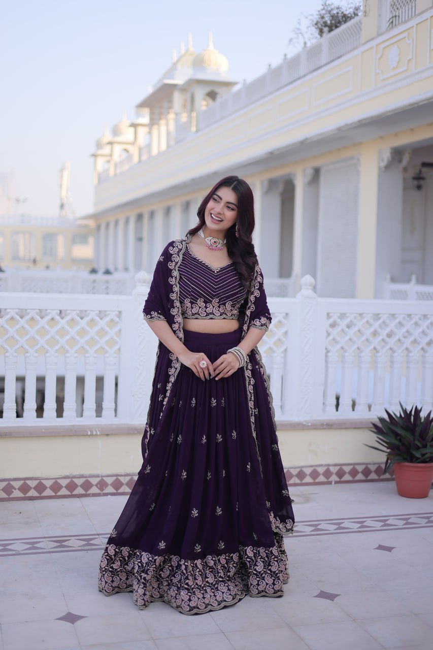 Purple Embroidered Lehenga Choli Set