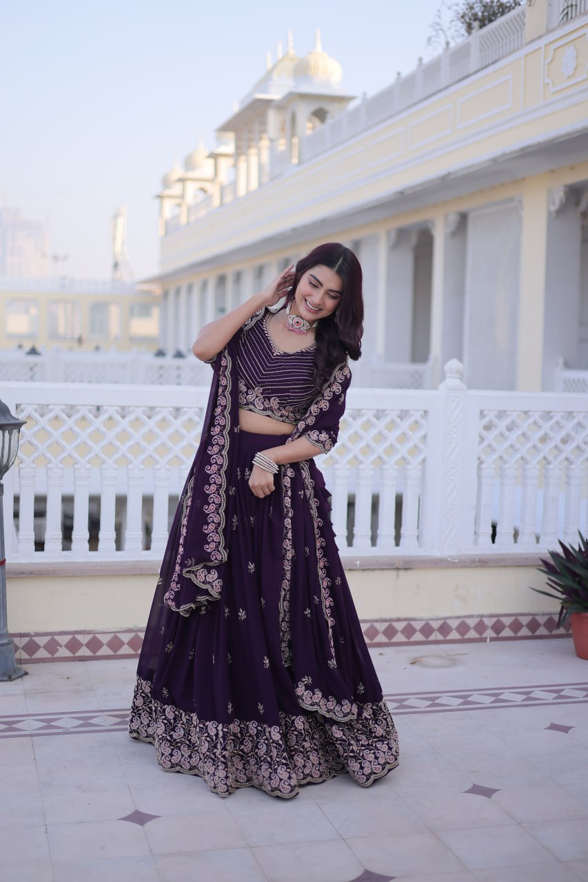 Purple Embroidered Lehenga Choli Set
