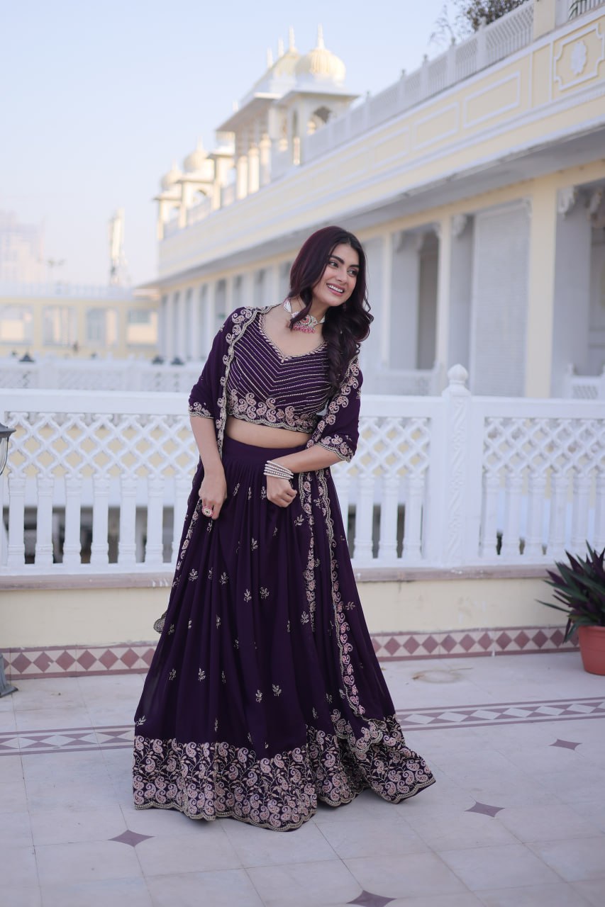 Purple Embroidered Lehenga Choli Set