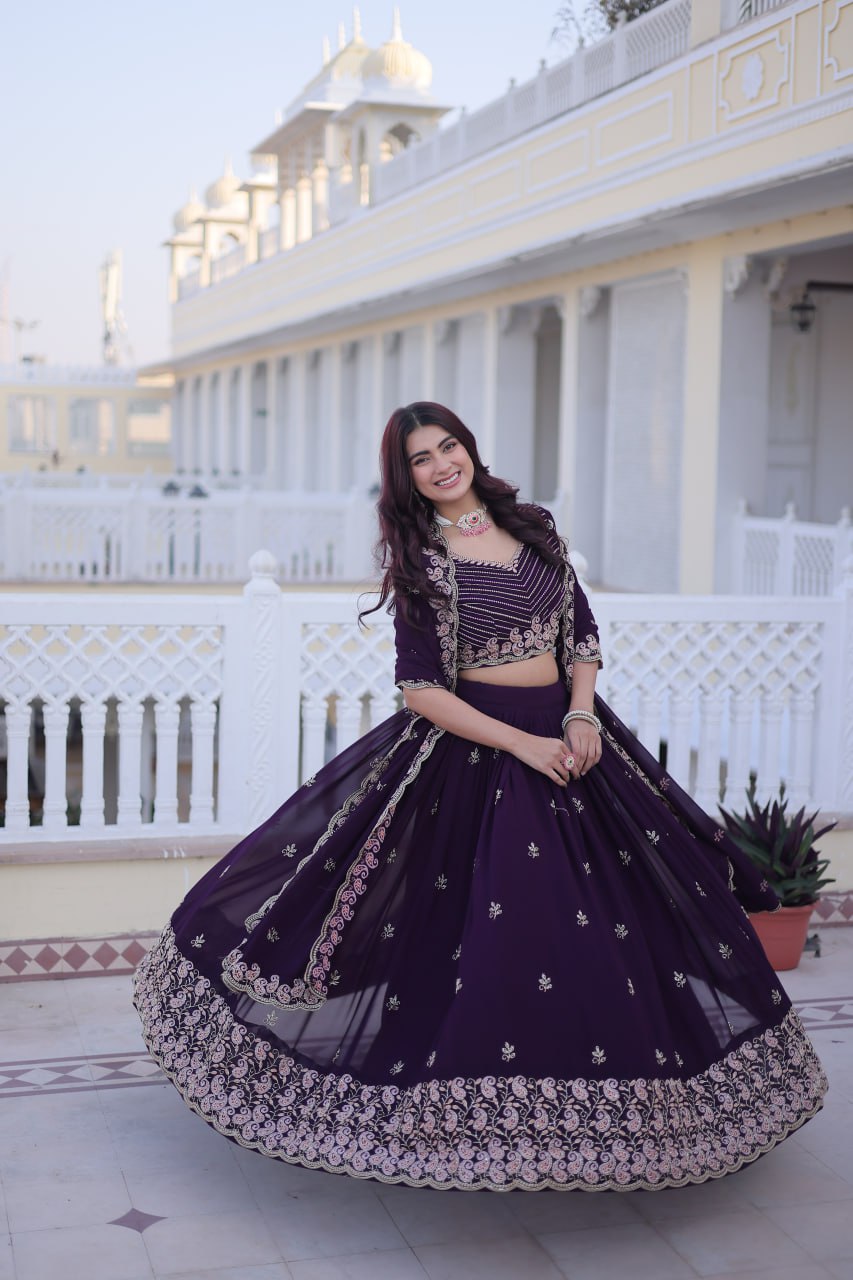 Purple Embroidered Lehenga Choli Set