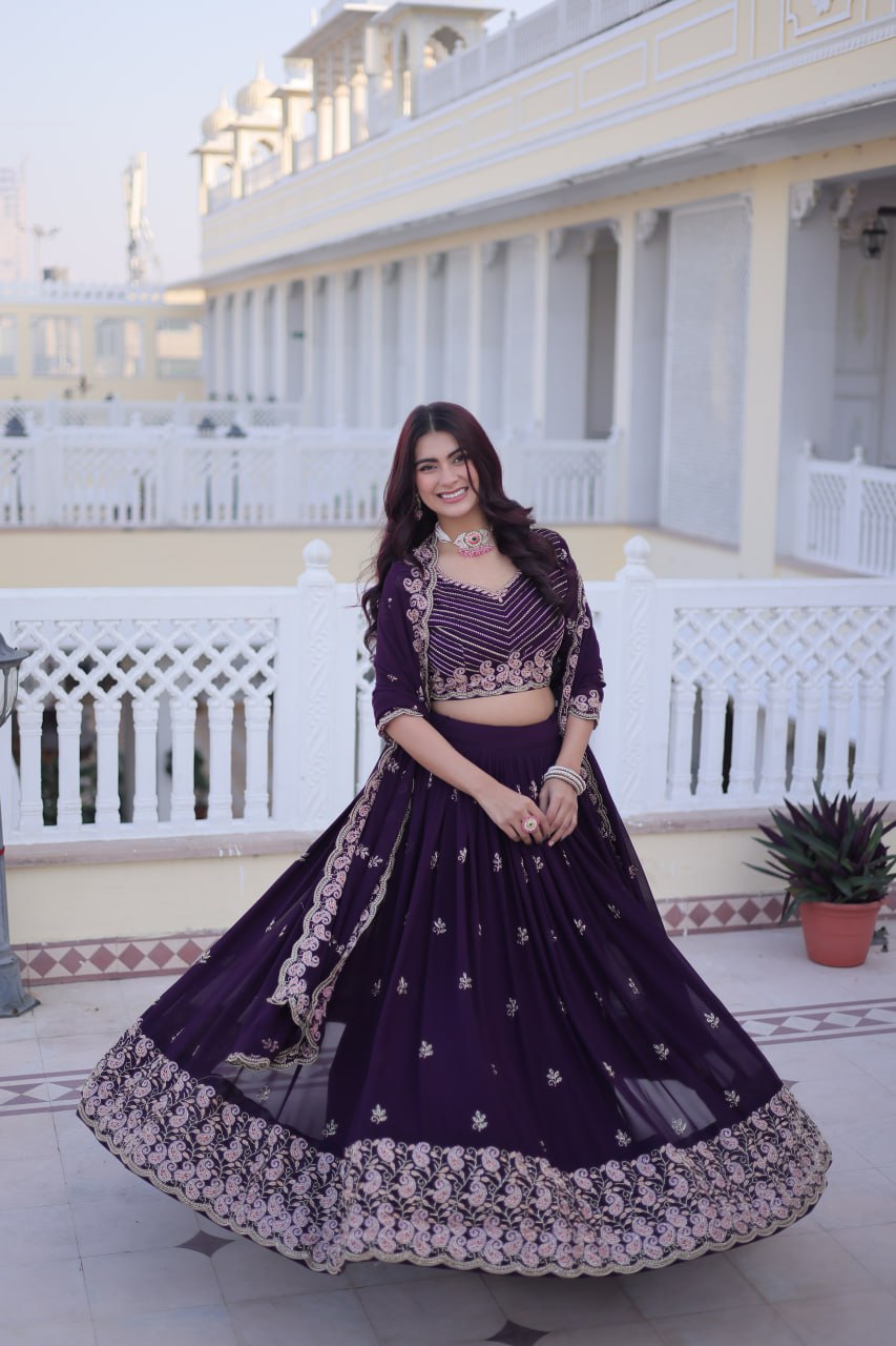 Purple Embroidered Lehenga Choli Set