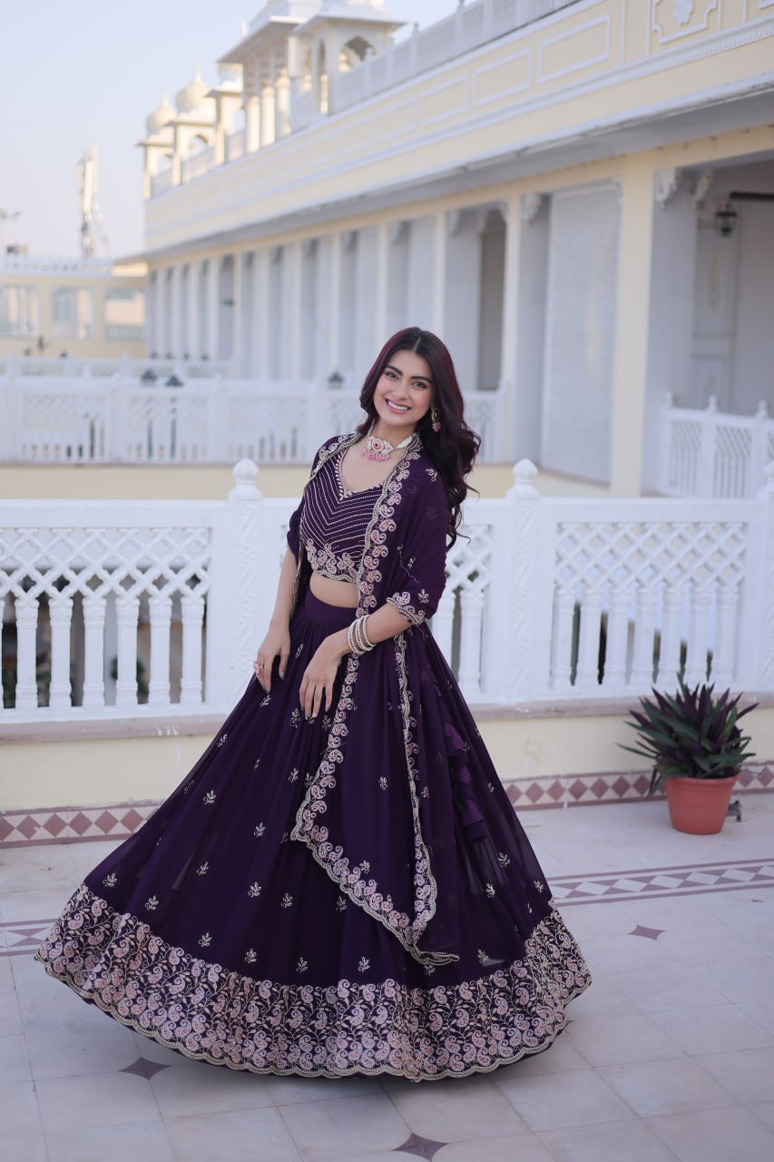 Purple Embroidered Lehenga Choli Set