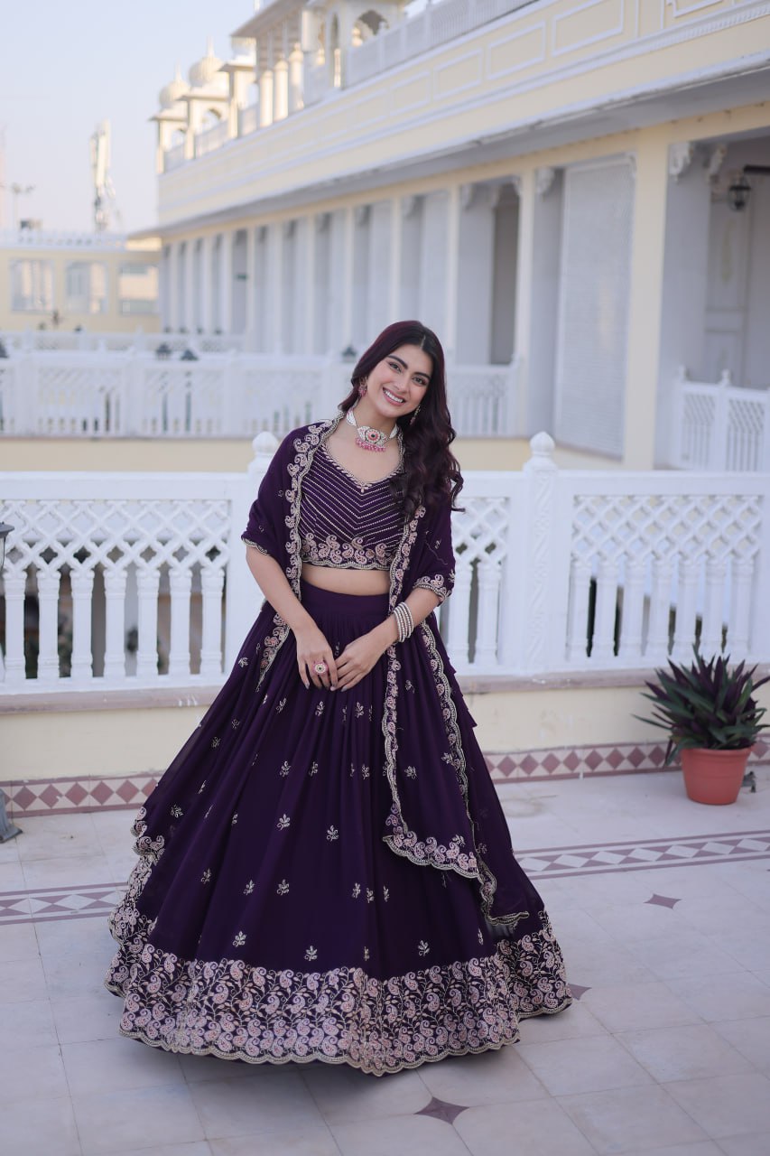 Purple Embroidered Lehenga Choli Set