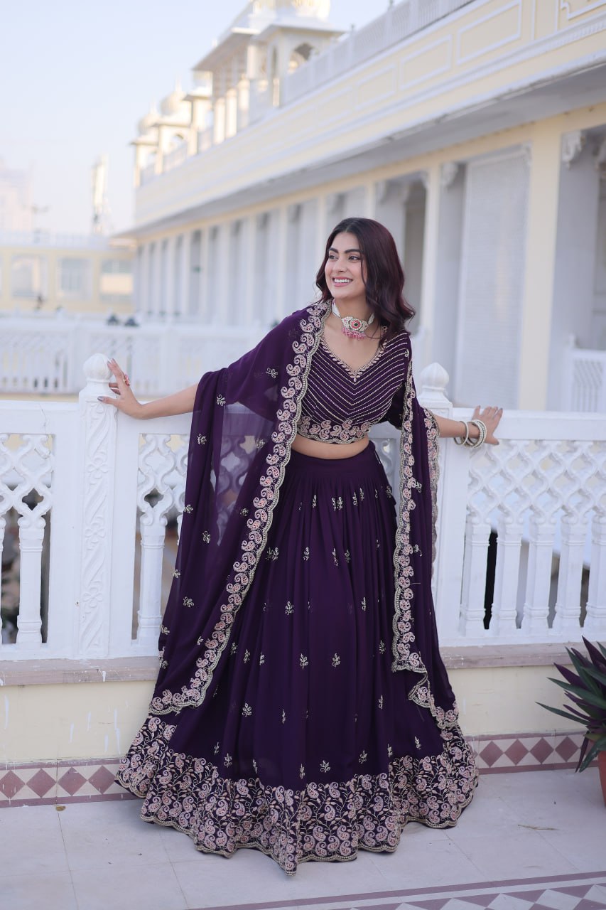 Purple Embroidered Lehenga Choli Set