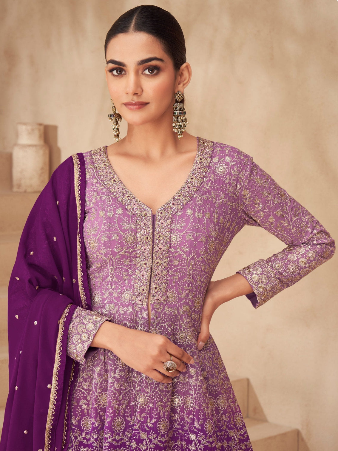 Purple Embroidered Lehenga Set
