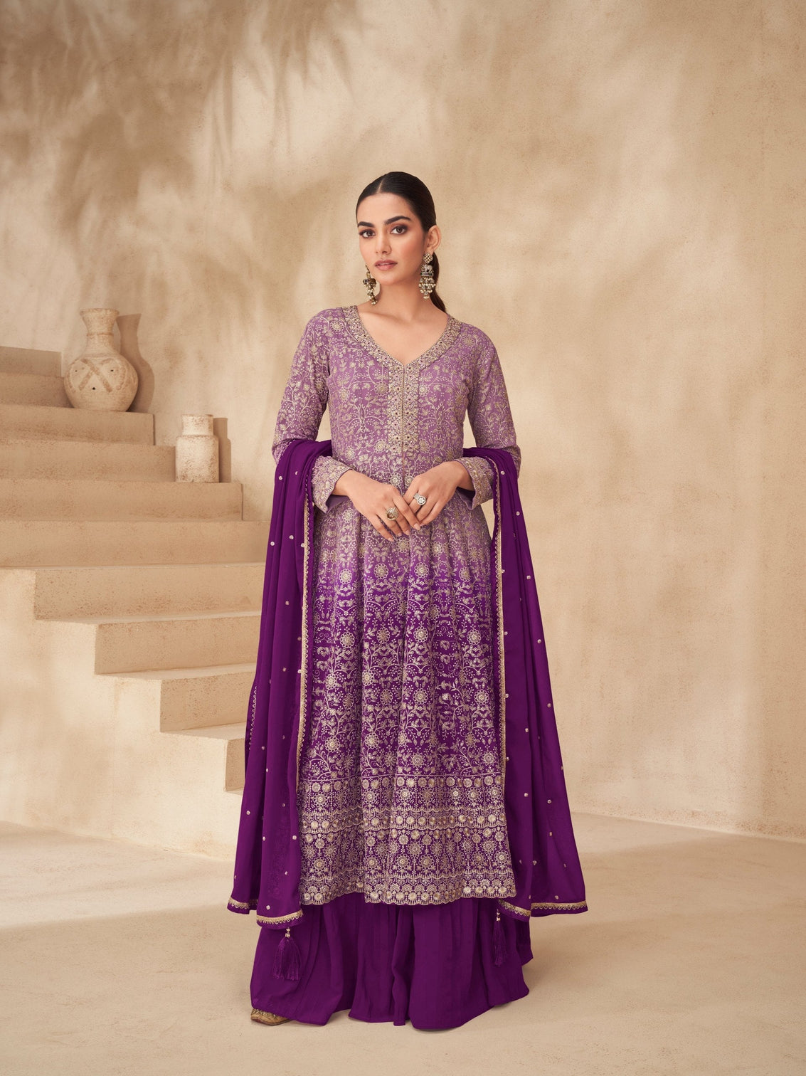 Purple Embroidered Lehenga Set