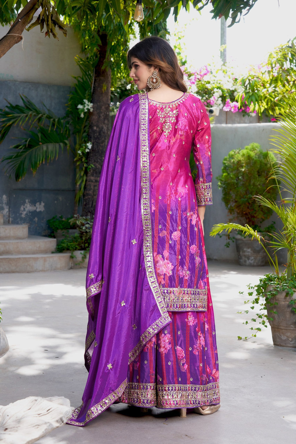 Purple Embroidered Palazzo Set