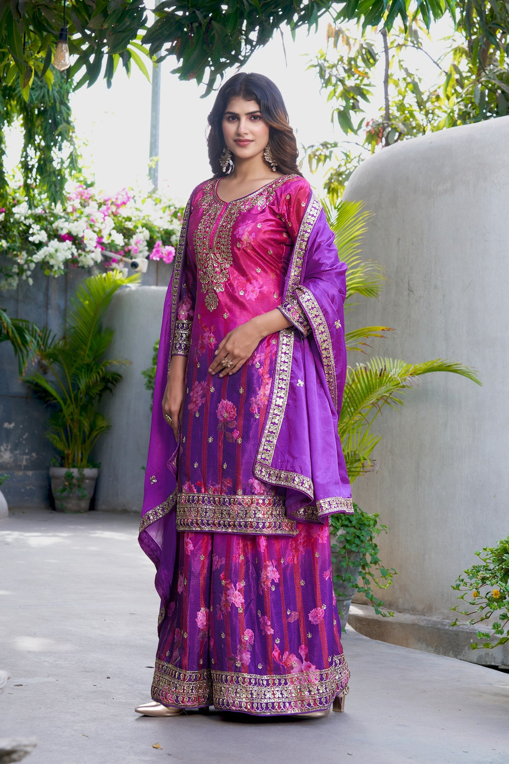 Purple Embroidered Palazzo Set