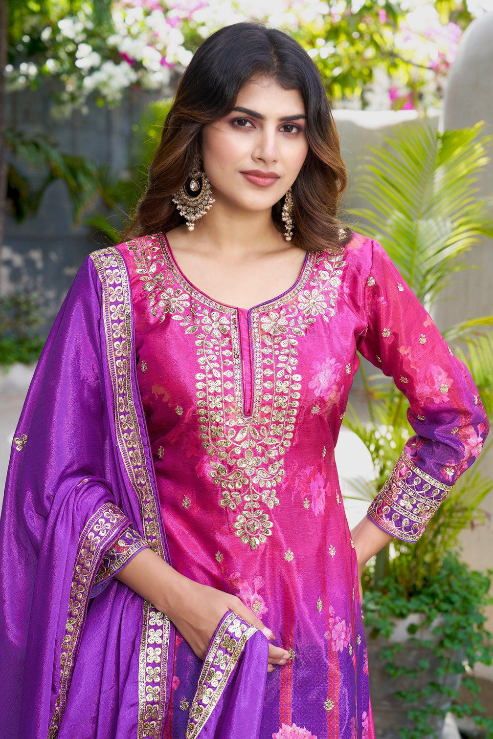 Purple Embroidered Palazzo Set