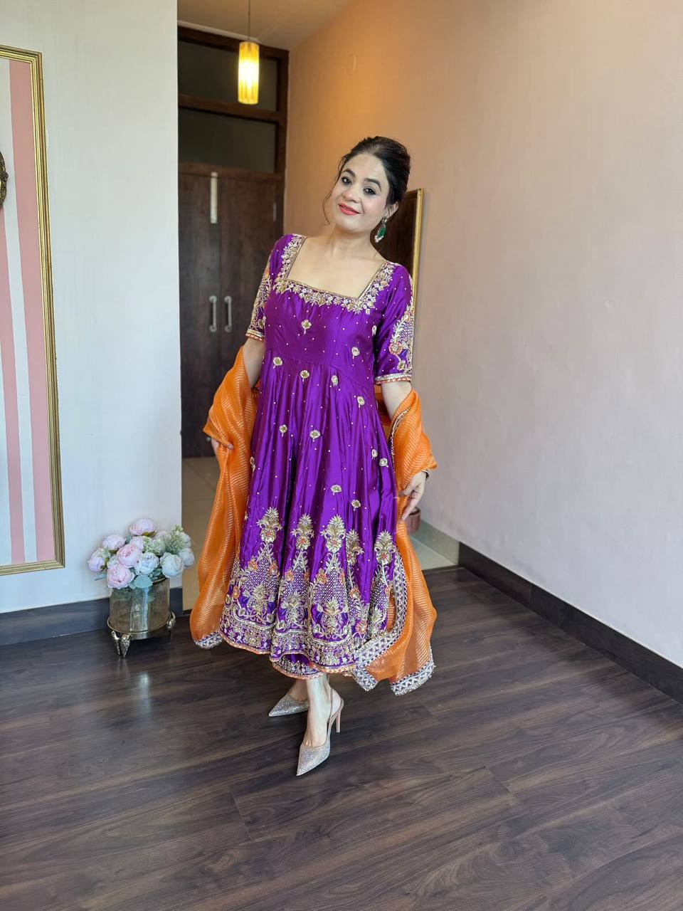 Purple Embroidered Zari Sequins Gown