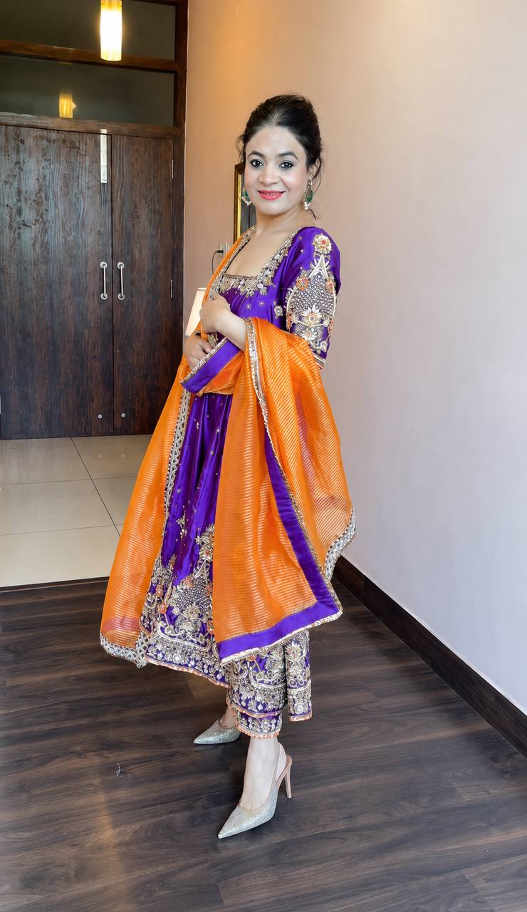 Purple Embroidered Zari Sequins Gown