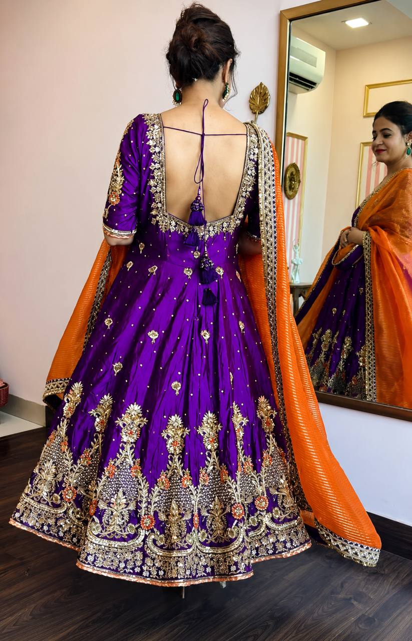 Purple Embroidered Zari Sequins Gown