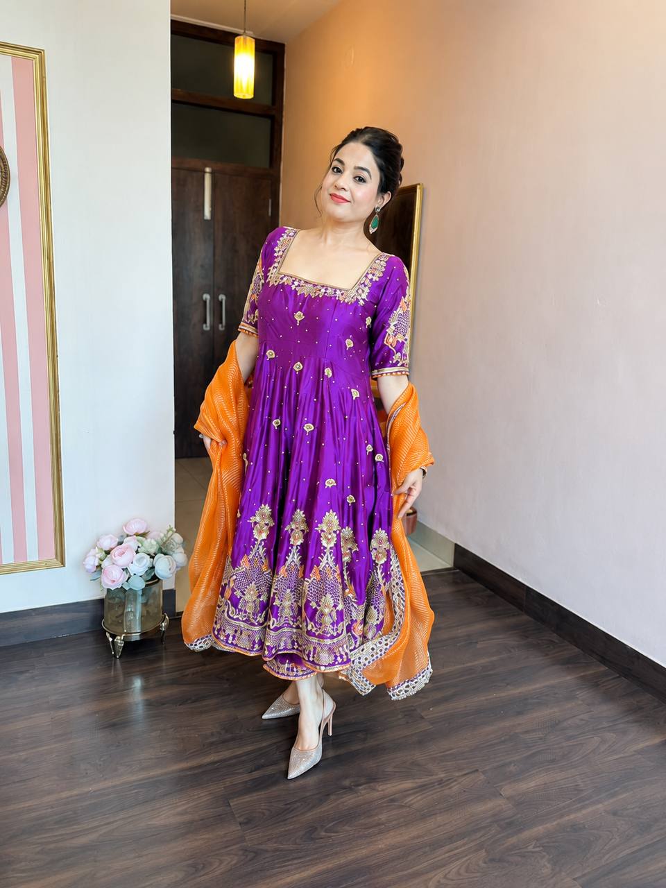 Purple Embroidered Zari Sequins Gown