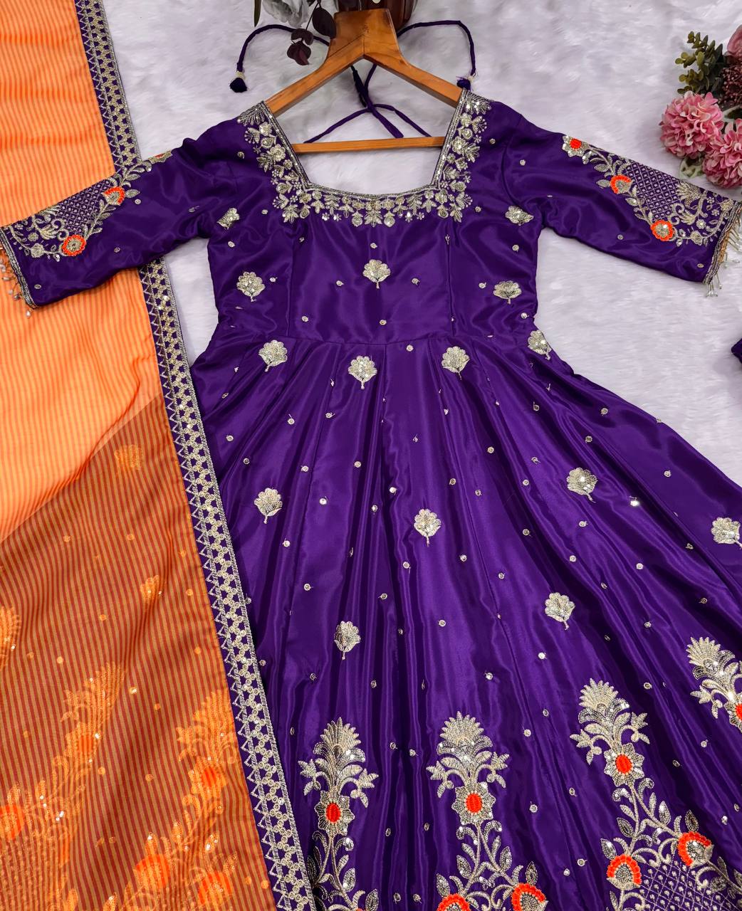 Purple Embroidered Zari Sequins Gown