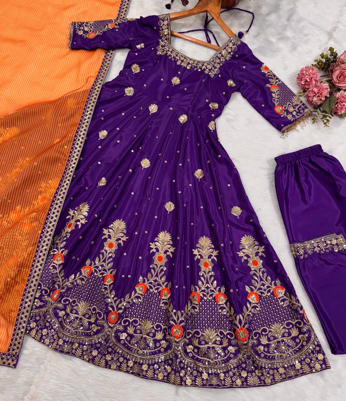 Purple Embroidered Zari Sequins Gown