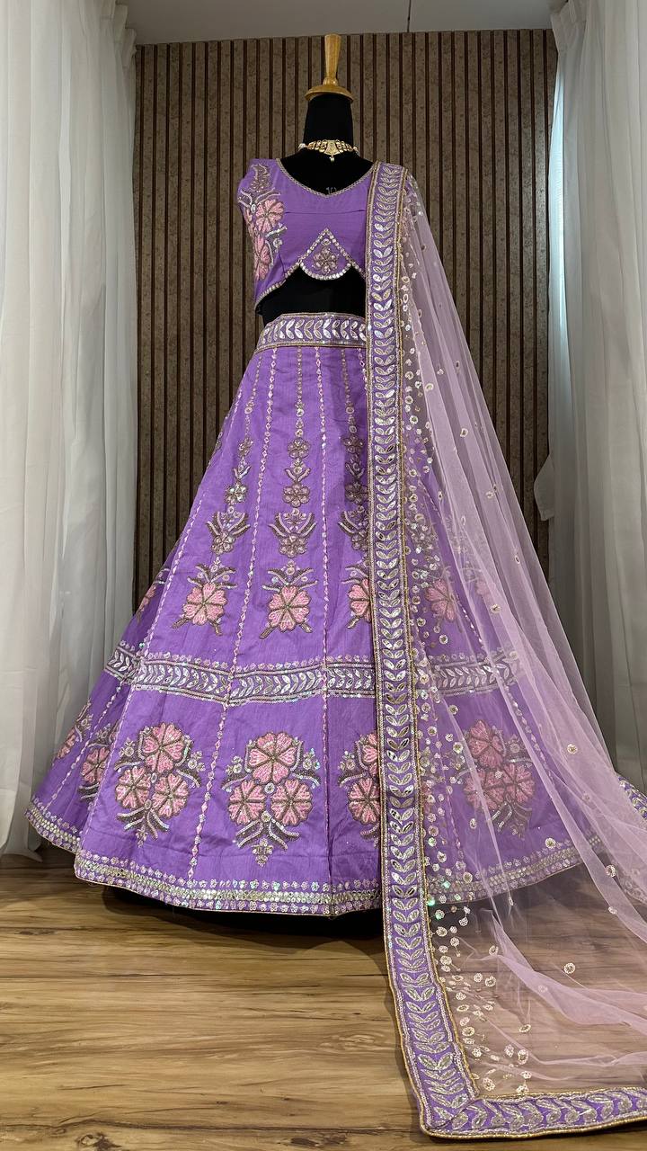 Purple Slub Silk Lehenga Set