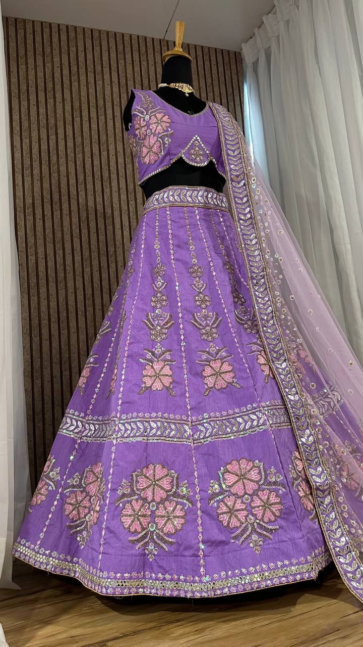 Purple Slub Silk Lehenga Set