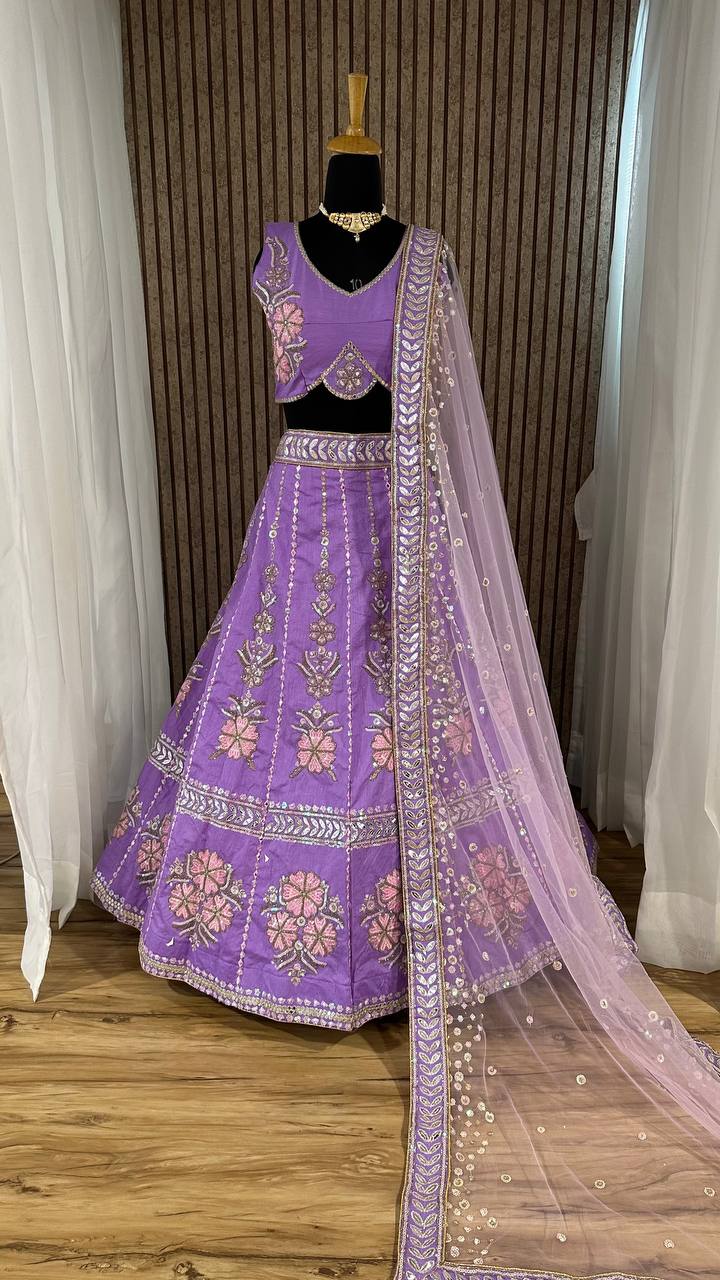 Purple Slub Silk Lehenga Set
