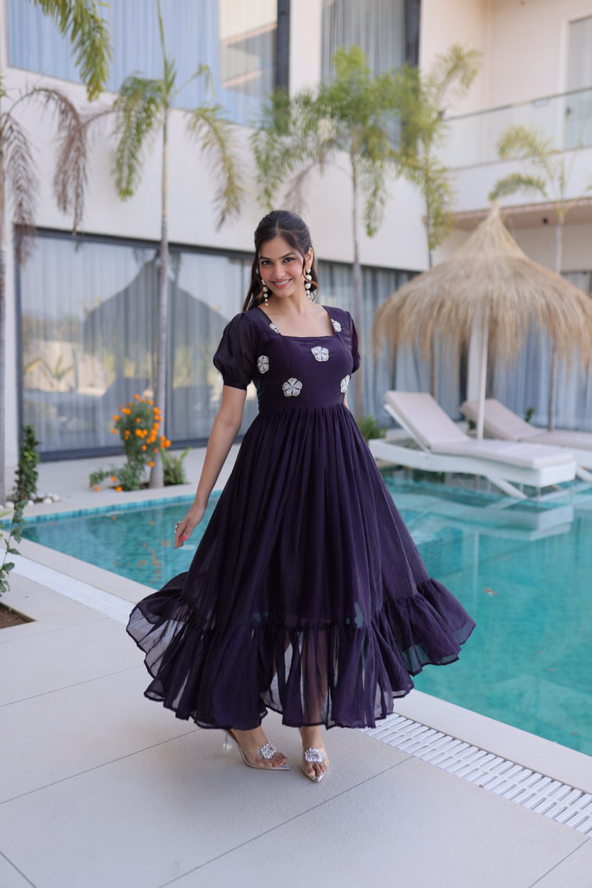 Purple Fendi Silk Embroidered Gown