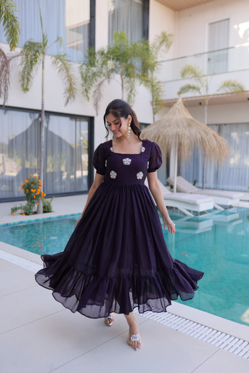 Purple Fendi Silk Embroidered Gown