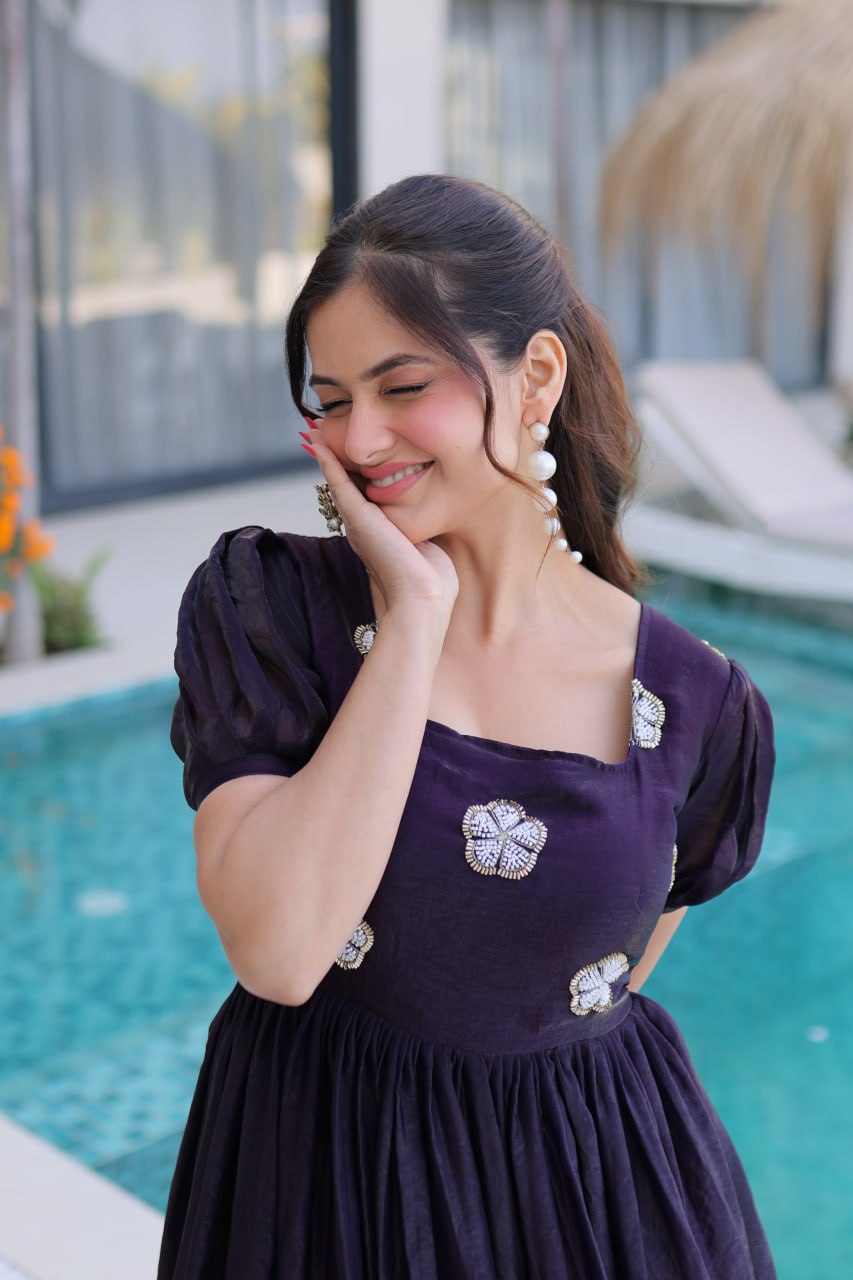 Purple Fendi Silk Embroidered Gown
