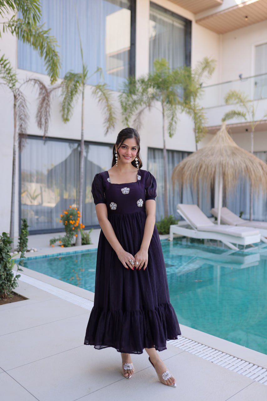 Purple Fendi Silk Embroidered Gown