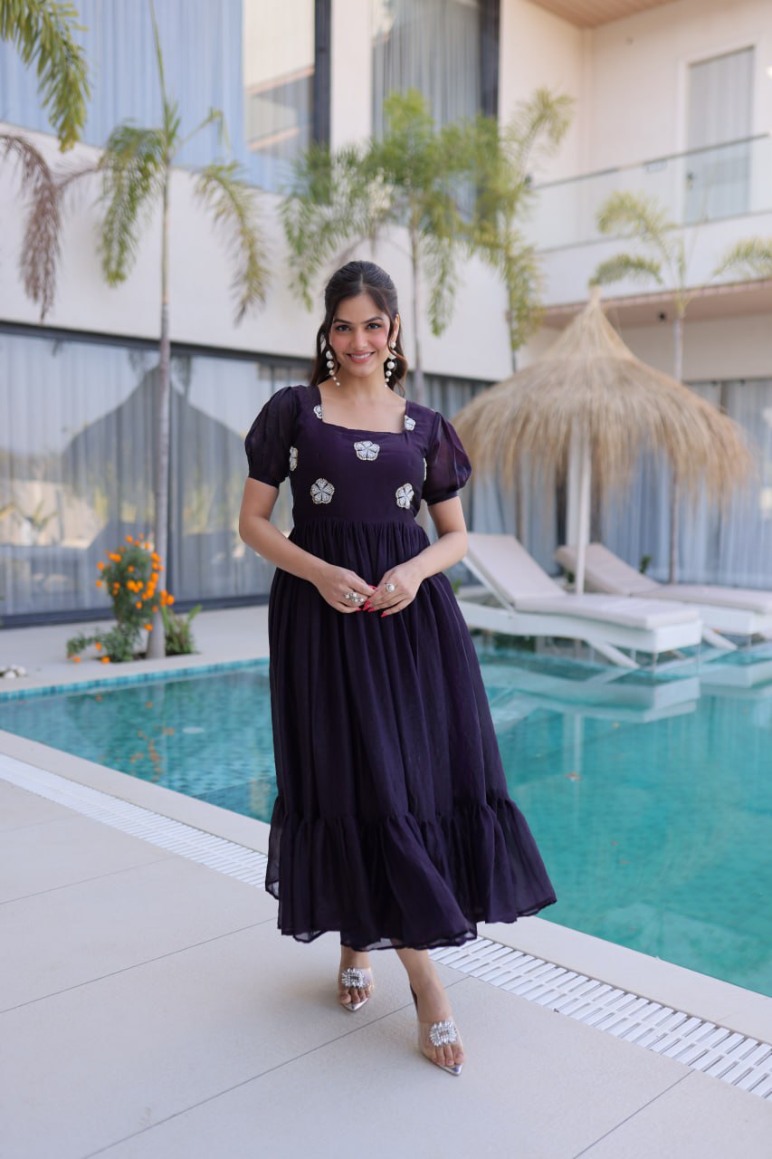 Purple Fendi Silk Embroidered Gown