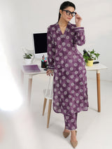 Gerua Purple Geometric Woven Design Cotton Blend Straight Kurta Set
