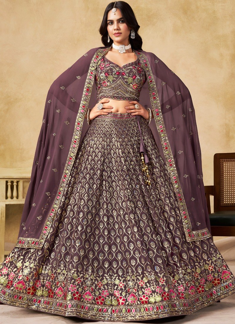 Purple Georgette Embroidered Lehenga Choli