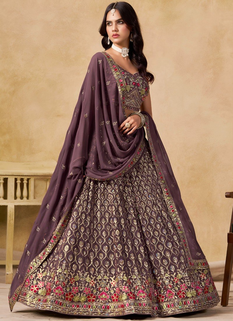 Purple Georgette Embroidered Lehenga Choli