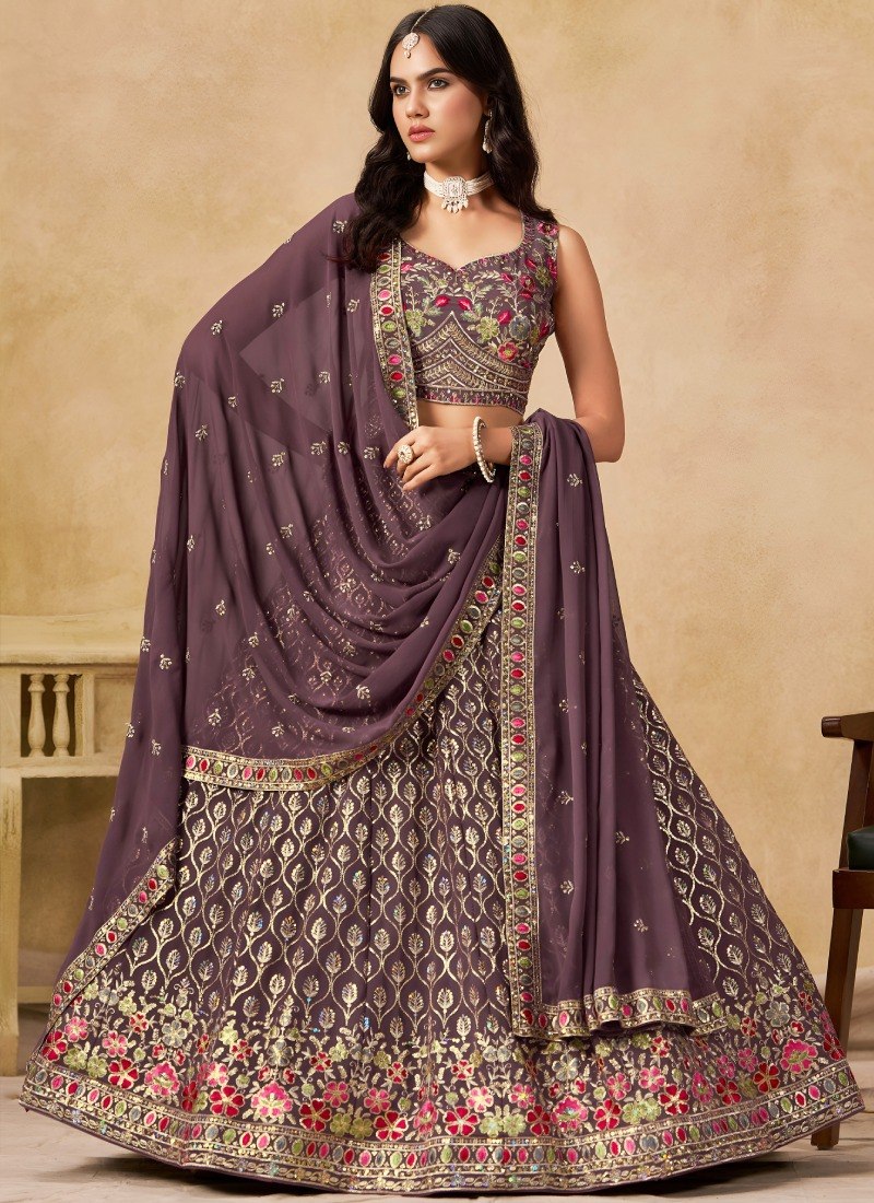 Purple Georgette Embroidered Lehenga Choli