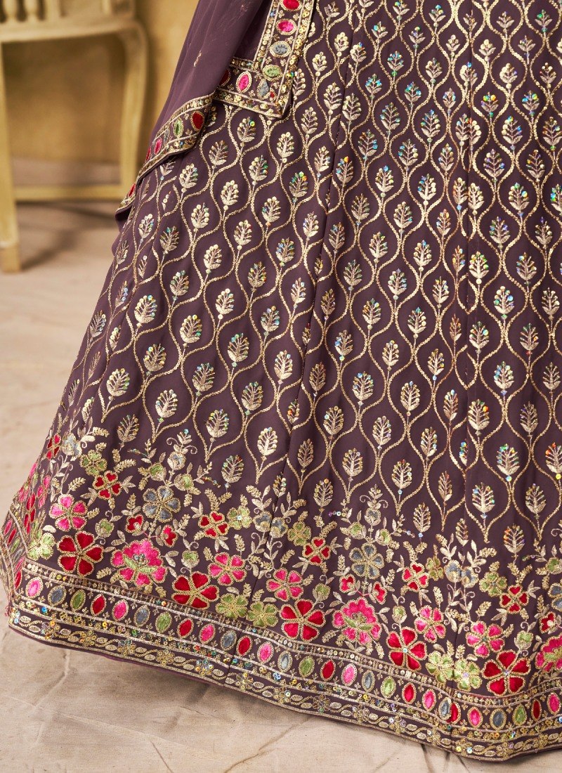 Purple Georgette Embroidered Lehenga Choli