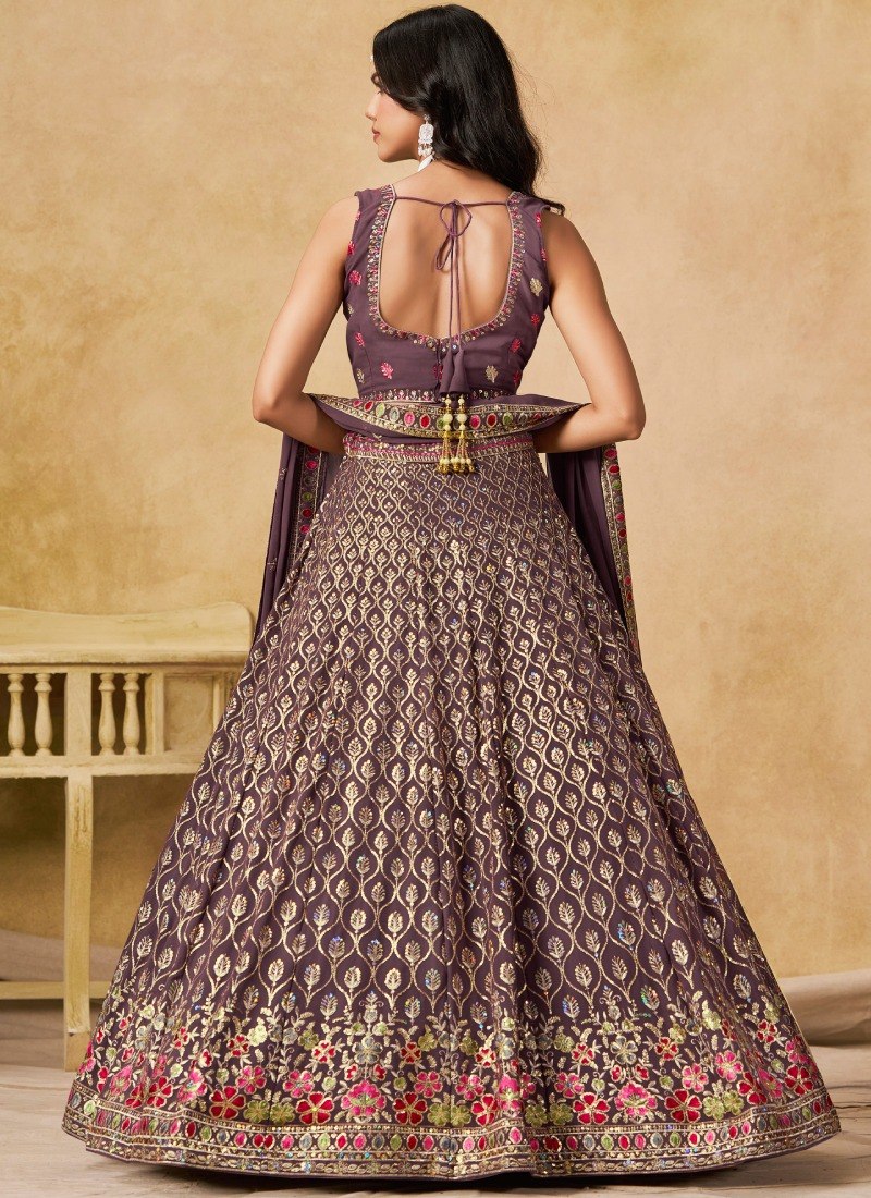 Purple Georgette Embroidered Lehenga Choli