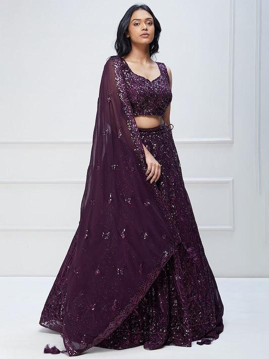 Purple Georgette Sequin work Flared lehenga choli