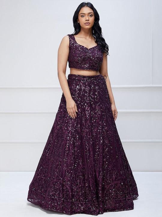 Purple Georgette Sequin work Flared lehenga choli