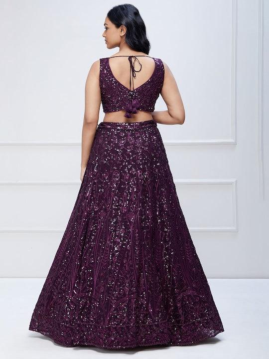 Purple Georgette Sequin work Flared lehenga choli