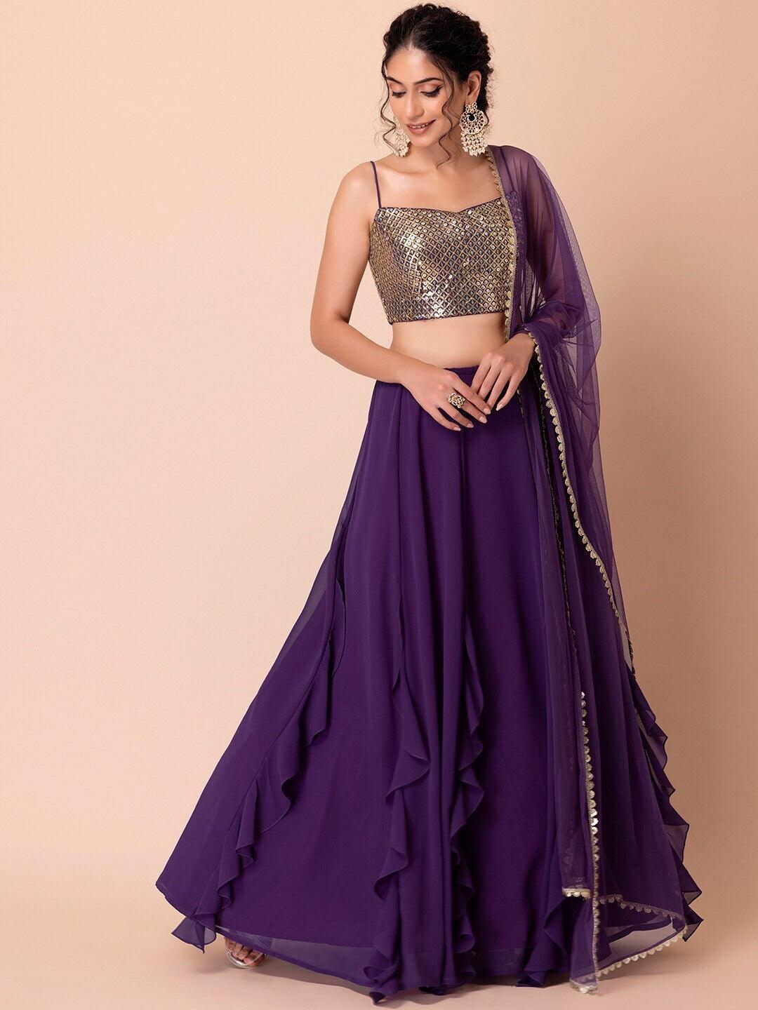 Purple Georgette Sequinned Flared lehenga choli