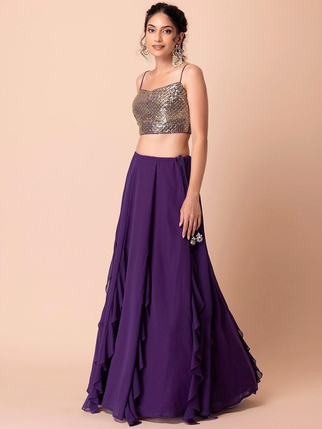 Purple Georgette Sequinned Flared lehenga choli