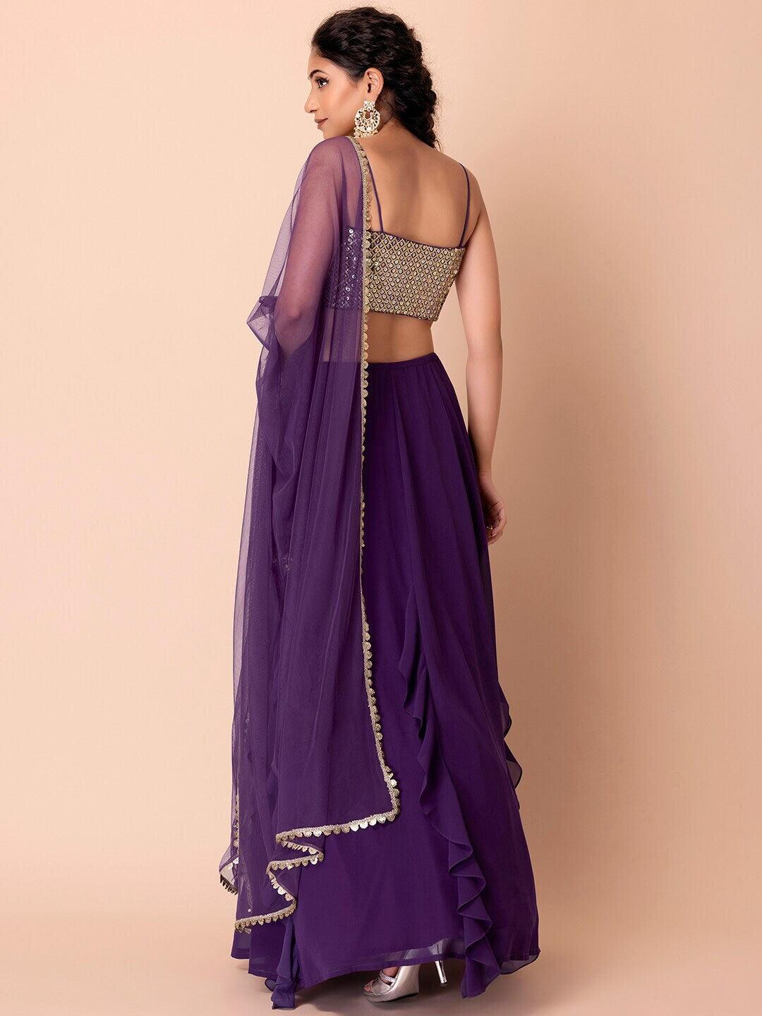 Purple Georgette Sequinned Flared lehenga choli