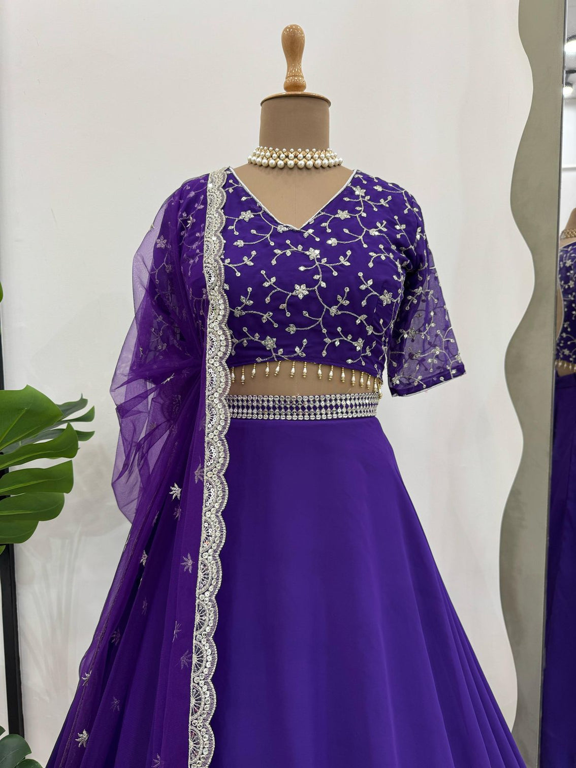 Purple Glamorous Faux Georgette Semi-Stitched Lehenga Choli with Butterfly Net Dupatta