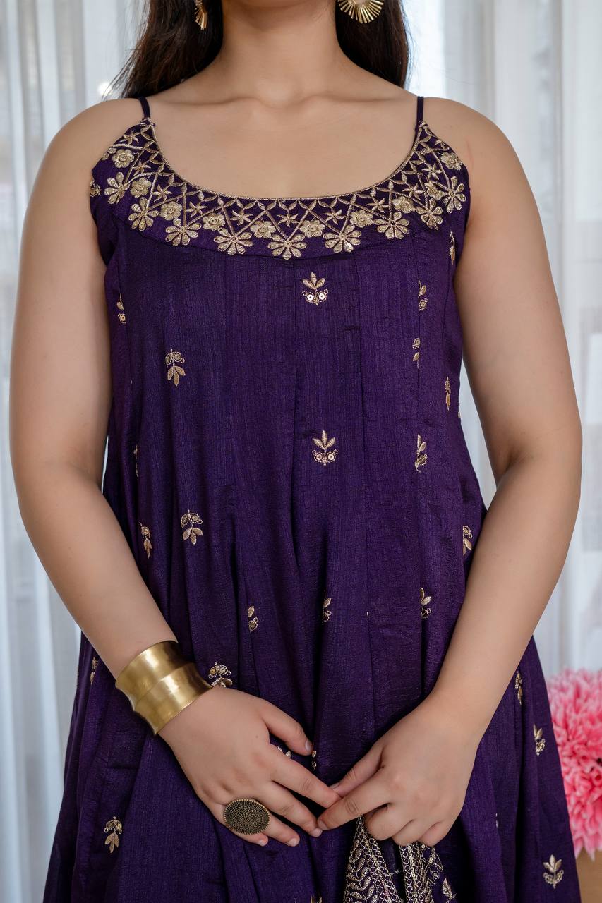 Purple Glamorous Silk Gown Set