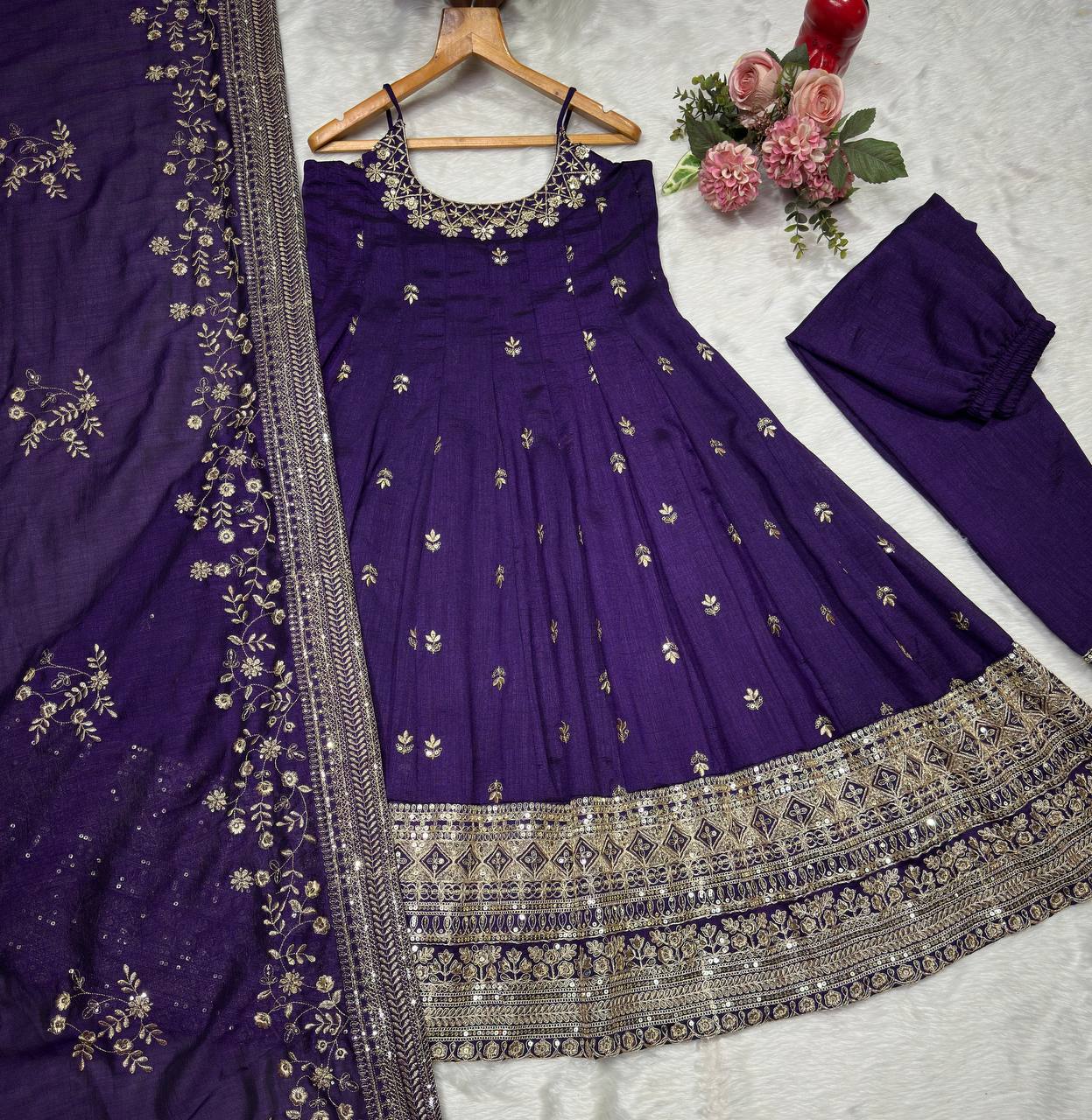 Purple Glamorous Silk Gown Set