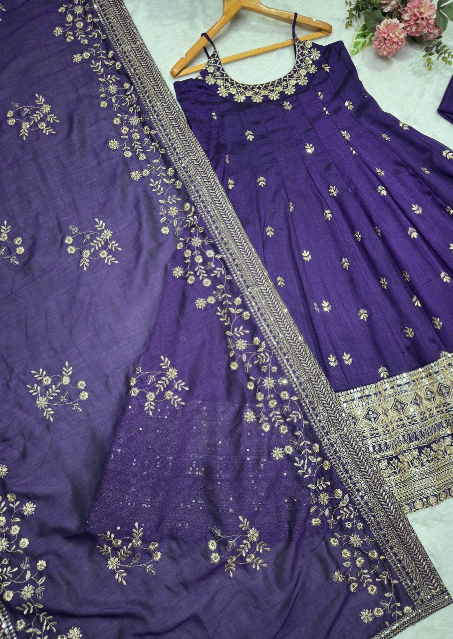 Purple Glamorous Silk Gown Set