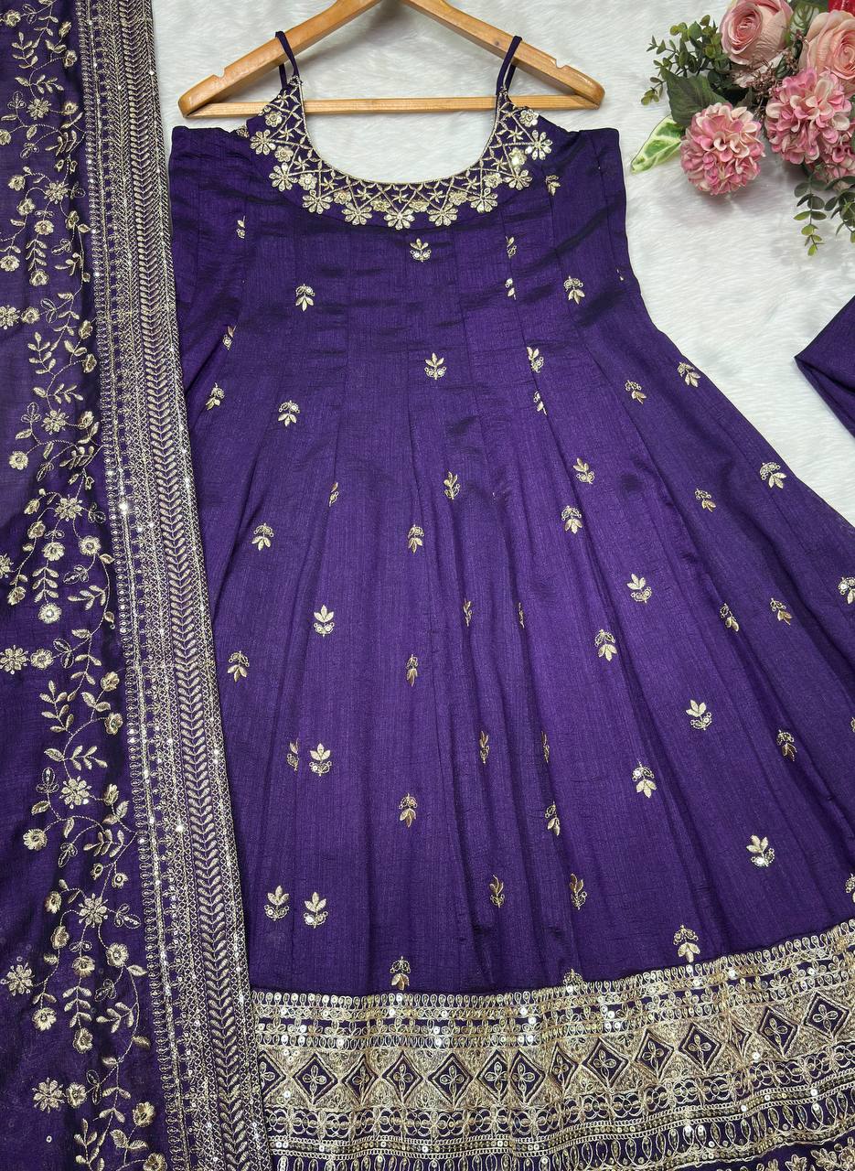 Purple Glamorous Silk Gown Set