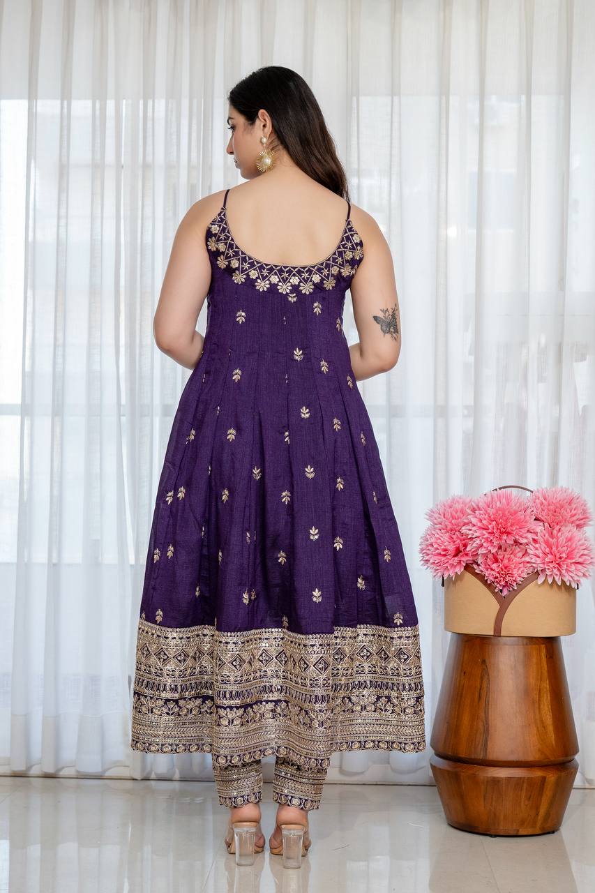 Purple Glamorous Silk Gown Set