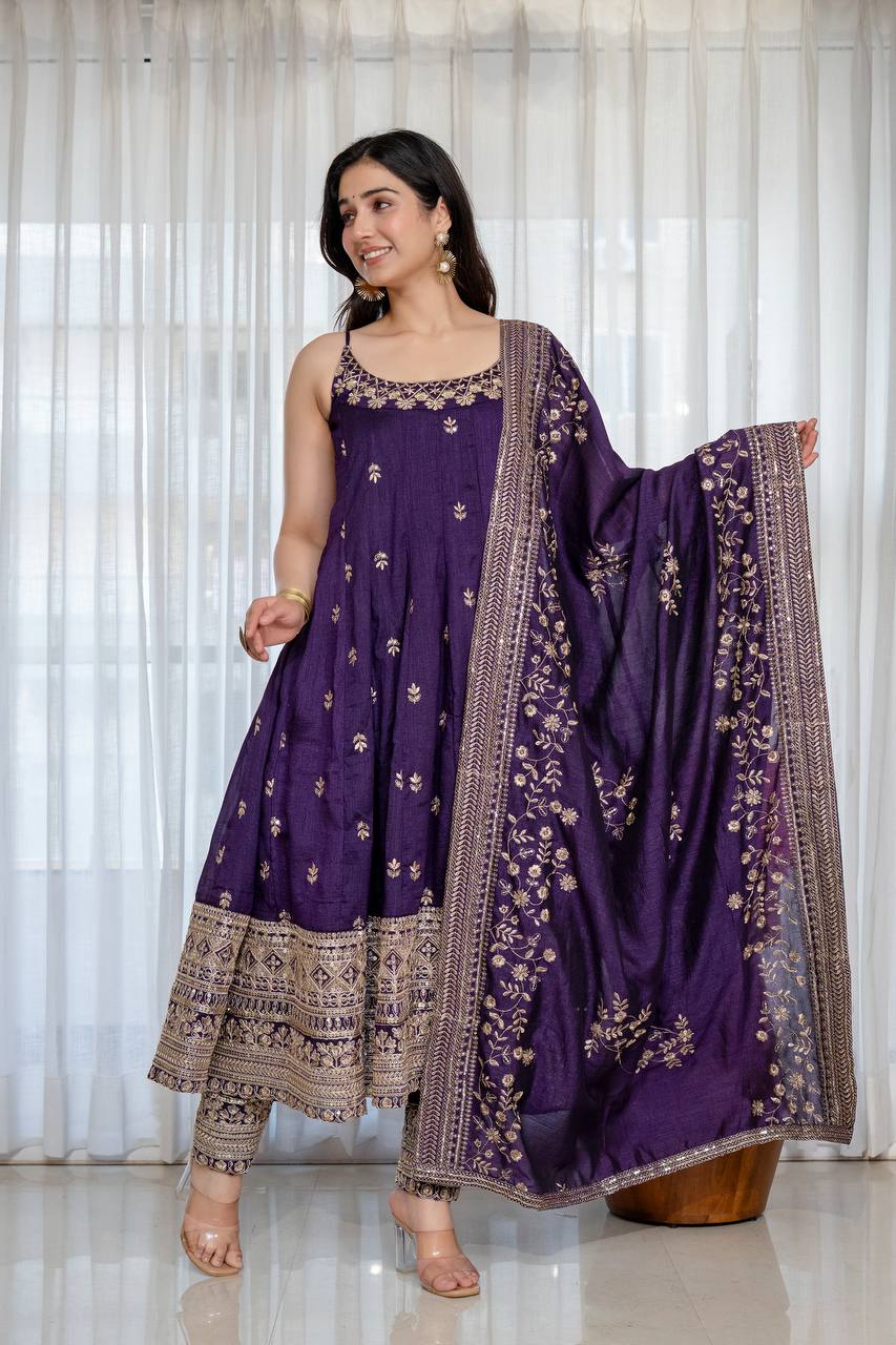 Purple Glamorous Silk Gown Set