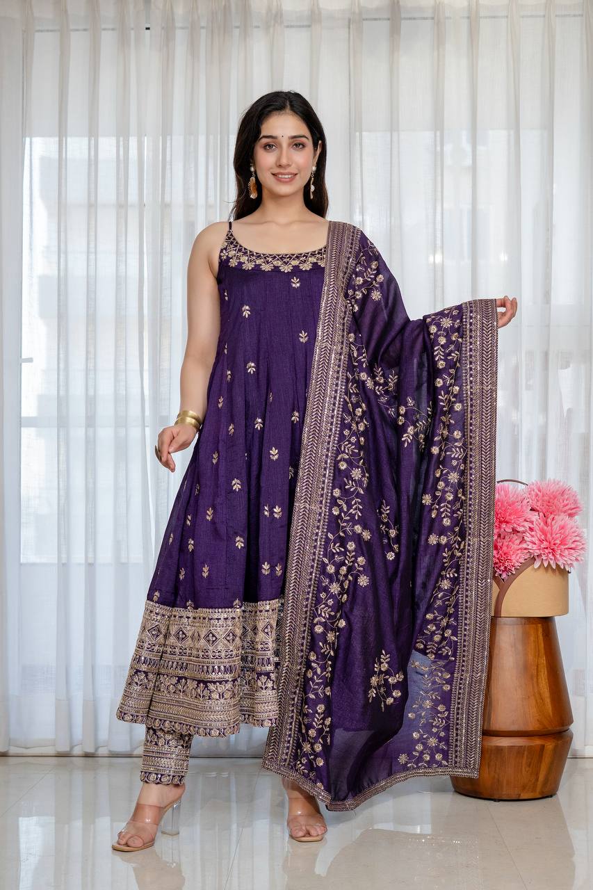 Purple Glamorous Silk Gown Set