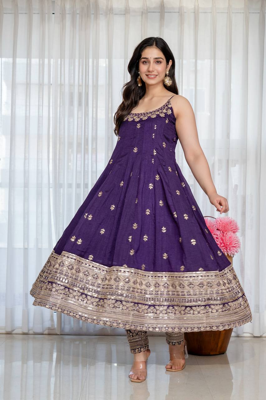 Purple Glamorous Silk Gown Set